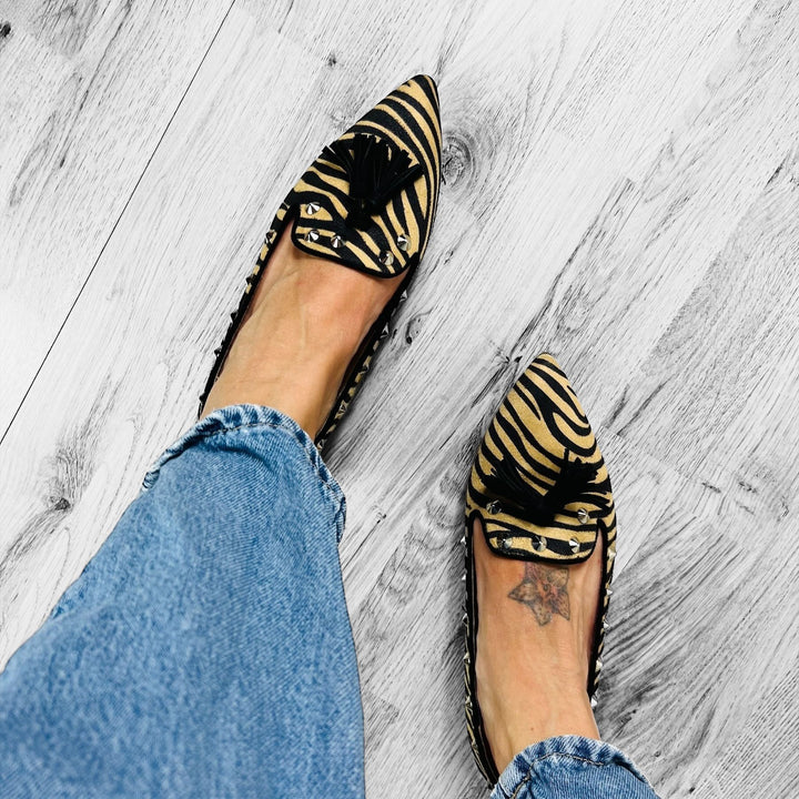 Mocassini Borchiati Animalier Zebrato - Made In Italy - PinUp Shoes