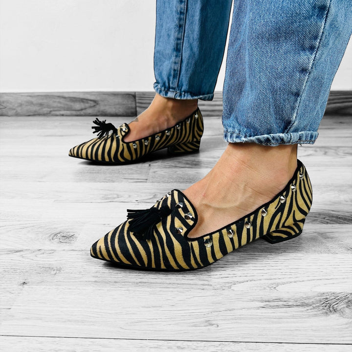 Mocassini Borchiati Animalier Zebrato - Made In Italy - PinUp Shoes