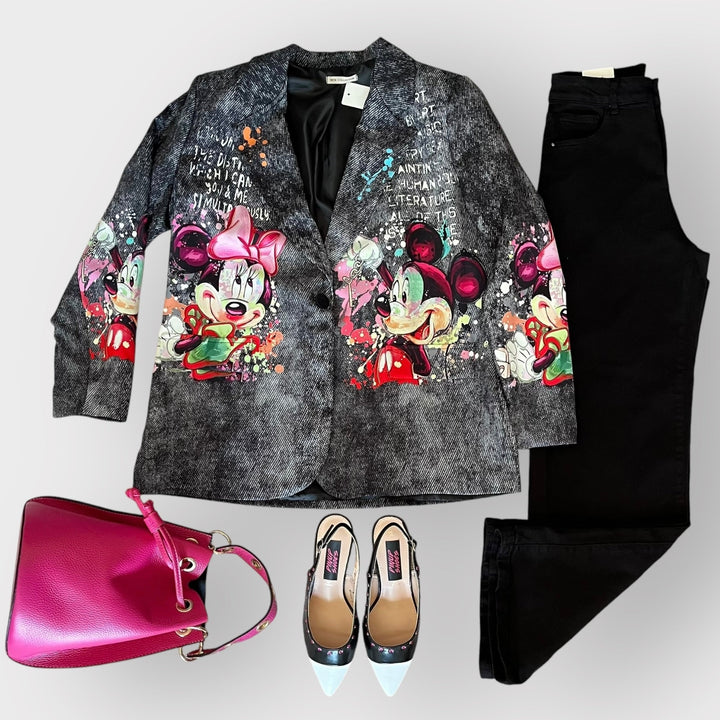 Outfit 2 Décolleté Slingback Bicolore - Blazer Cartoon - Borsa Chantal - Jeans Nero - PinUp Shoes
