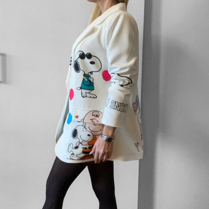 Outfit Blazer Pop Art Sn - Decollete Viola - Borsa Torino - Jeans Nero - PinUp Shoes