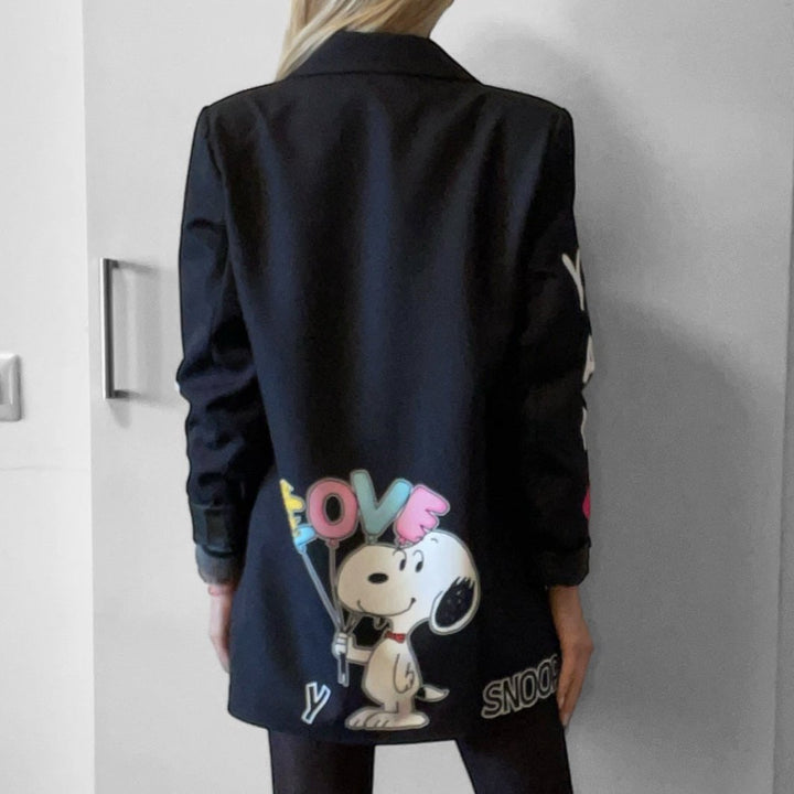 Outfit Blazer Pop Art Sn - Decollete Viola - Borsa Torino - Jeans Nero - PinUp Shoes