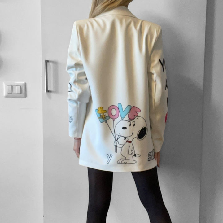 Outfit Blazer Pop Art Sn - Decollete Viola - Borsa Torino - Jeans Nero - PinUp Shoes