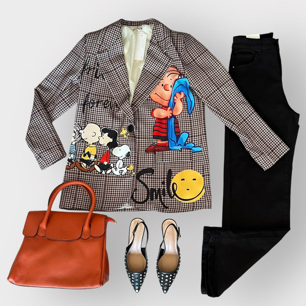 Outfit Blazer Quadri Oversize Cartoon - Slingback Barcellona - Borsa Desy E Jeans - PinUp Shoes