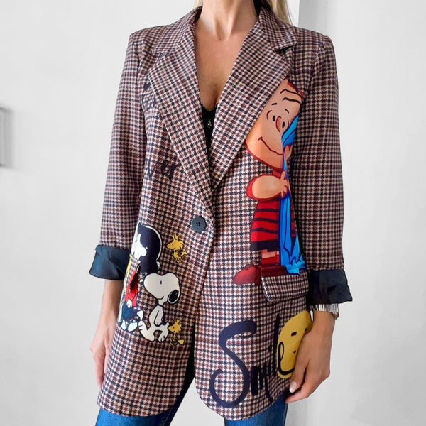 Outfit Blazer Quadri Oversize Cartoon - Slingback Barcellona - Borsa Desy E Jeans - PinUp Shoes