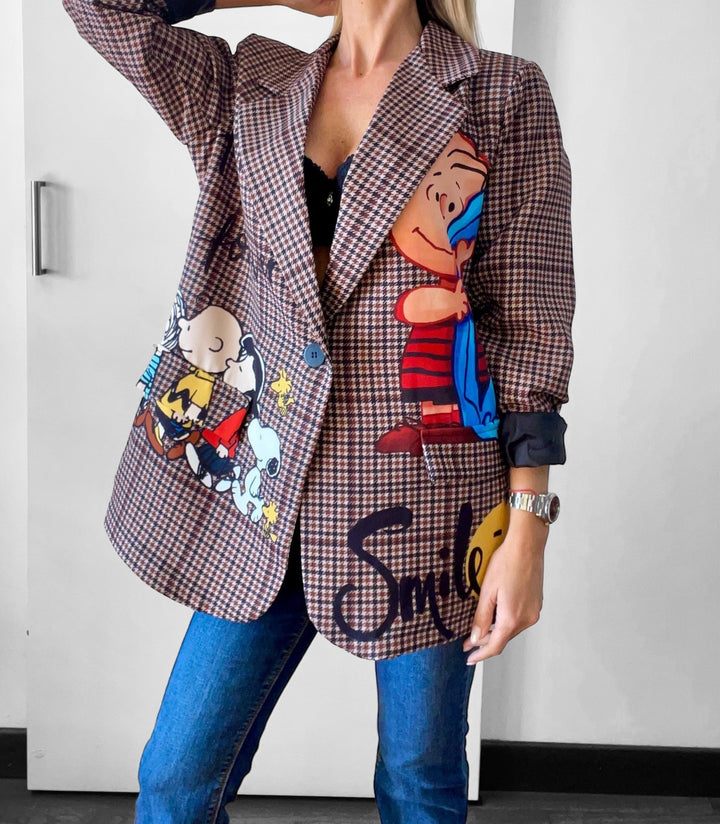 Outfit Blazer Quadri Oversize Cartoon - Slingback Barcellona - Borsa Desy E Jeans - PinUp Shoes