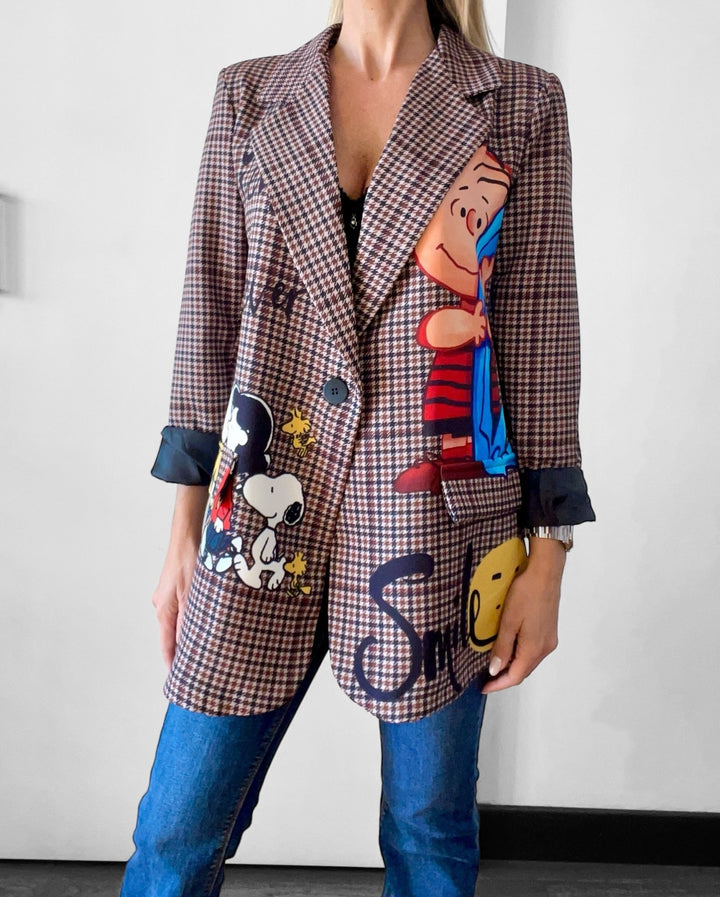 Outfit Blazer Quadri Oversize Cartoon - Slingback Barcellona - Borsa Desy E Jeans - PinUp Shoes