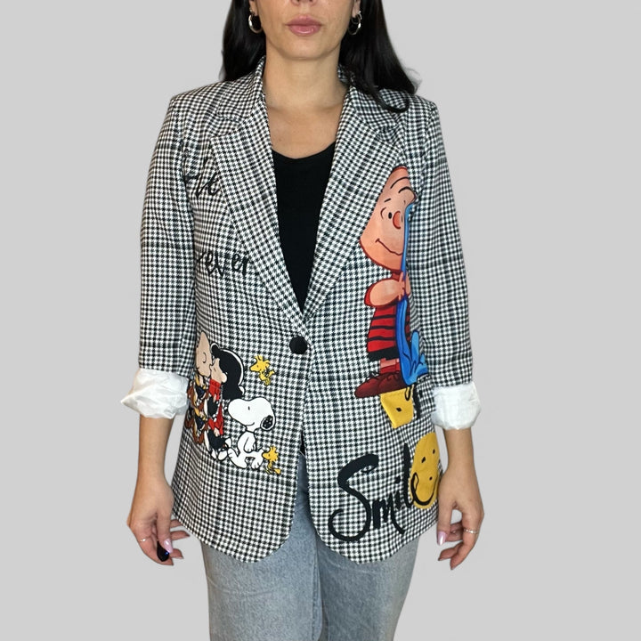 Outfit Blazer Quadri Oversize Cartoon - Slingback Barcellona - Borsa Desy E Jeans - PinUp Shoes