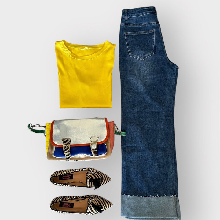 Outfit Mocassini Borchiati Animalier Zebrato - Borsa Multicolor - PinUp Shoes