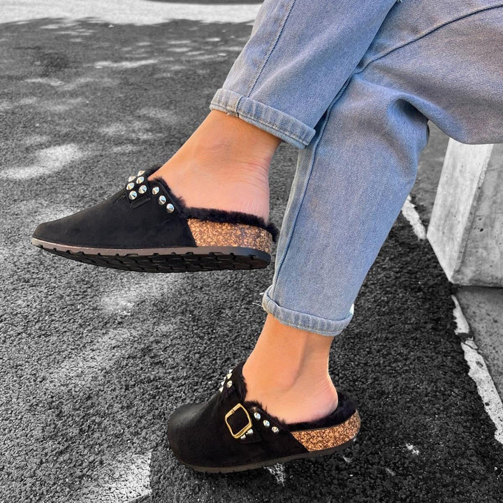 Sabot Borchiato Nina - Interno Peloso - PinUp Shoes