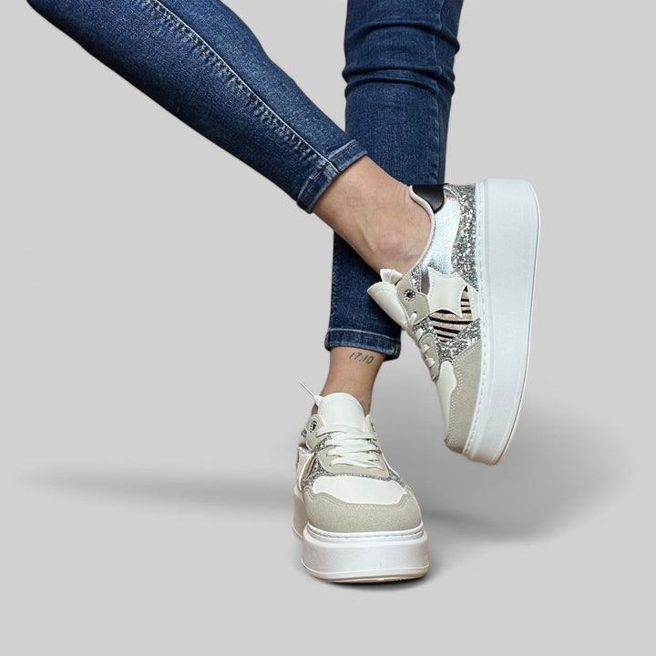 Sneakers Dori Platform Glitterate Con Inserti Animalier - PinUp Shoes